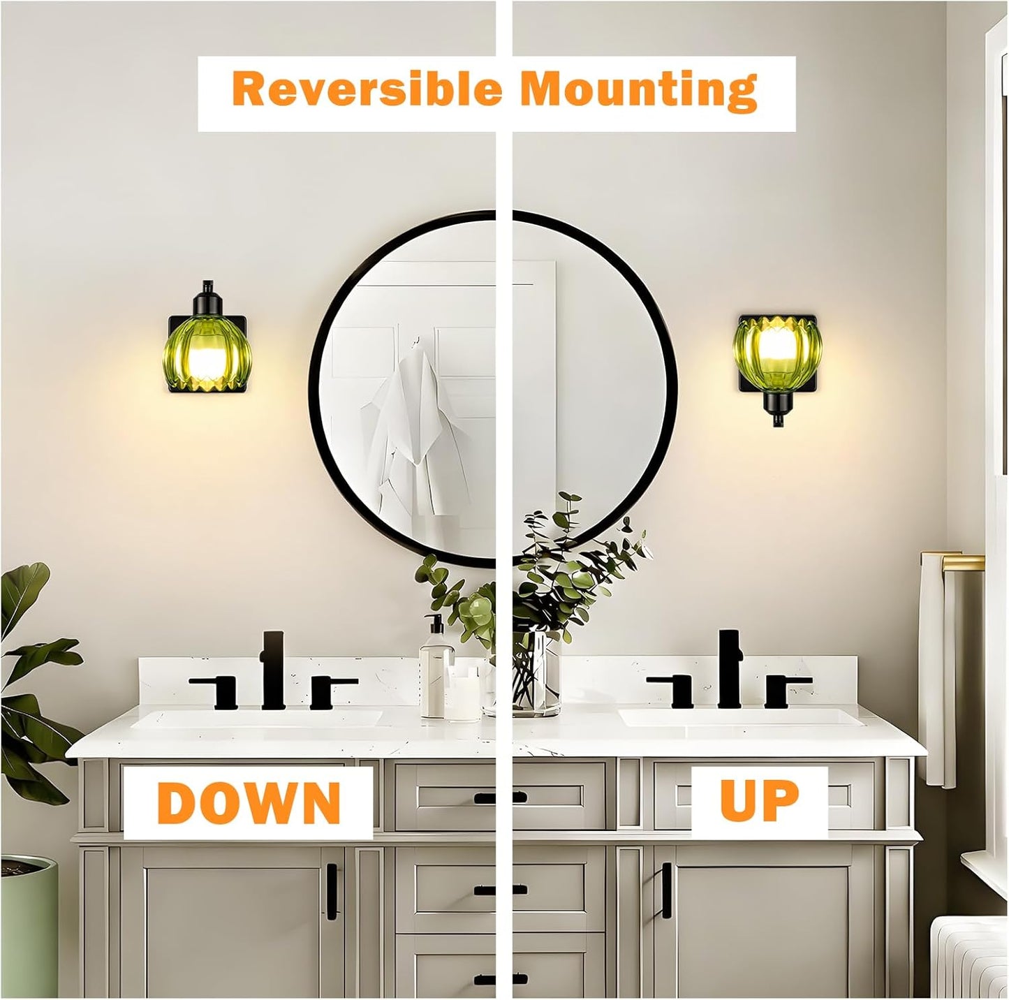 Rechargeable Battery Operated Wall Sconce Set of 2, Wireless Battery Powered Gold Wall Lamps with Green Tulip Glass, Vintage Dimmable Wall Lights with Remote Control for Bedroom Living Room