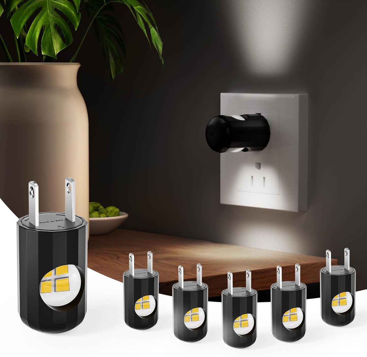 TSEXES Plug-in LED Night Lights,Dusk to Dawn Sensor,2700K,Bedroom, Hallway, Bedroom,Kitchen, Stairways, Non-Dimmable,6 Pack