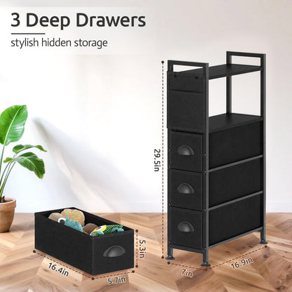 Oppro Small Narrow Side End Table, 2 Drawer Slim Nightstand Bedside Sofa Table with Wheels, Space Saving Rolling Skinny Thin Desk with Storage Bag for Bedroom Living Room Couch Bathroom Dorm
