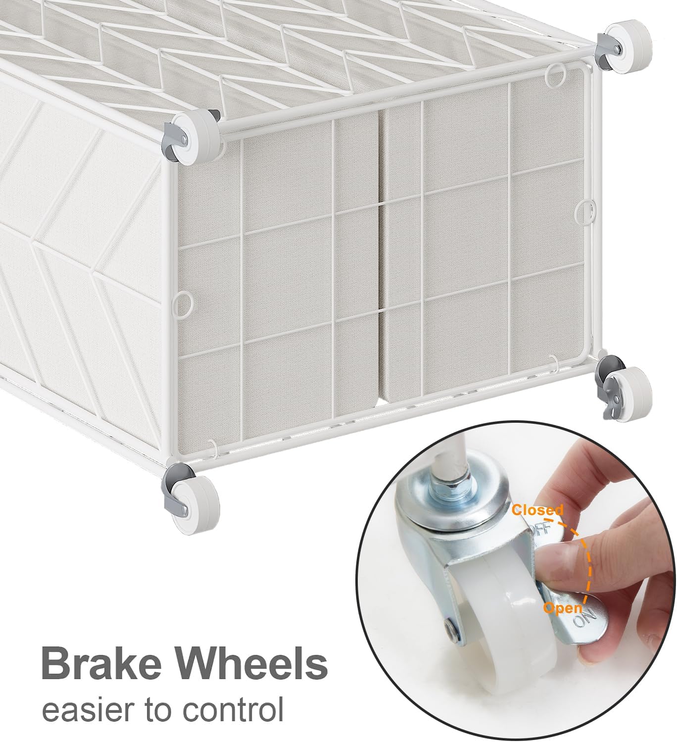 WOWLIVE Laundry Basket with Wheels, 142L Laundry Hamper 3 Section with Lid, Dirty Clothes Hamper with Removable Bags, Large Capacity Iron-Made Laundry Basket Organizer Laundry Sorter for Dorm, White