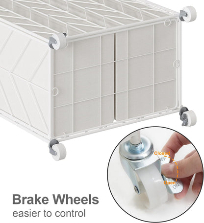 WOWLIVE Laundry Basket with Wheels, 142L Laundry Hamper 3 Section with Lid, Dirty Clothes Hamper with Removable Bags, Large Capacity Iron-Made Laundry Basket Organizer Laundry Sorter for Dorm, White