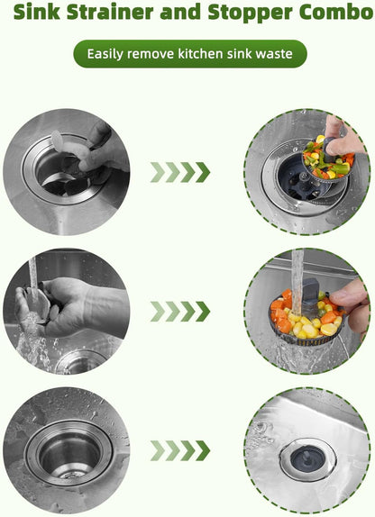 All Metal Sink Drain Strainer for Kitchen Sink, Universal Fit | Pop Up 3-in-1 Sink Stopper Drainer, 304 Stainless Steel Basket for US Standard 3-1/2 inch Drain Filter, Anti-clog