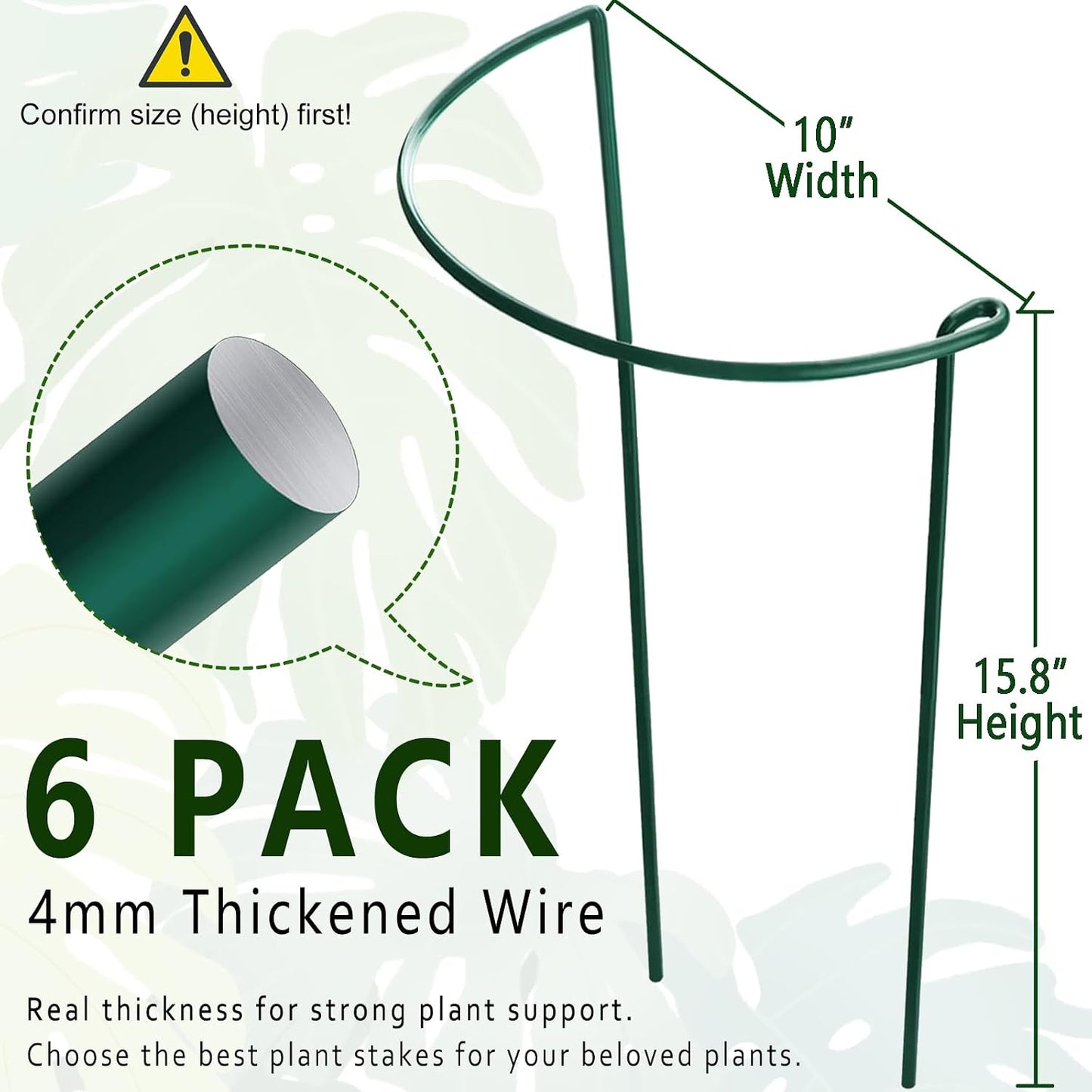 6 Pack Detachable & Assemblable Metal Plant Support Stakes - Garden Support Ring, Tomato Seedling Cage, Young Monstera/Pothos for Growing Indoor/Outdoor (10" W x 16" H)