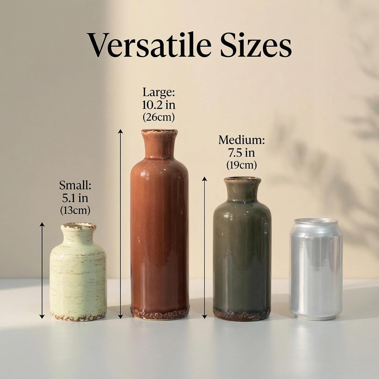 Ceramic Vase Set of 3 with Handles, Green White Neutral Rustic Modern Farmhouse Boho Decor, Versatile as Table Centerpiece or Mantel & Shelf Accent - Unique Home Gift Idea