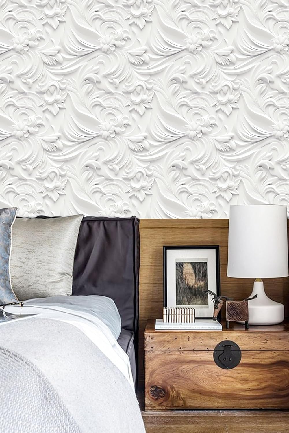 Floral Peel and Stick Wallpaper 3D Effect Interior Wall Décor Contact Paper Self Adhesive Removable Renter Friendly for Bedroom Living Cabinet Room 17.7in x 9.8ft (Not Textured Wallpaper