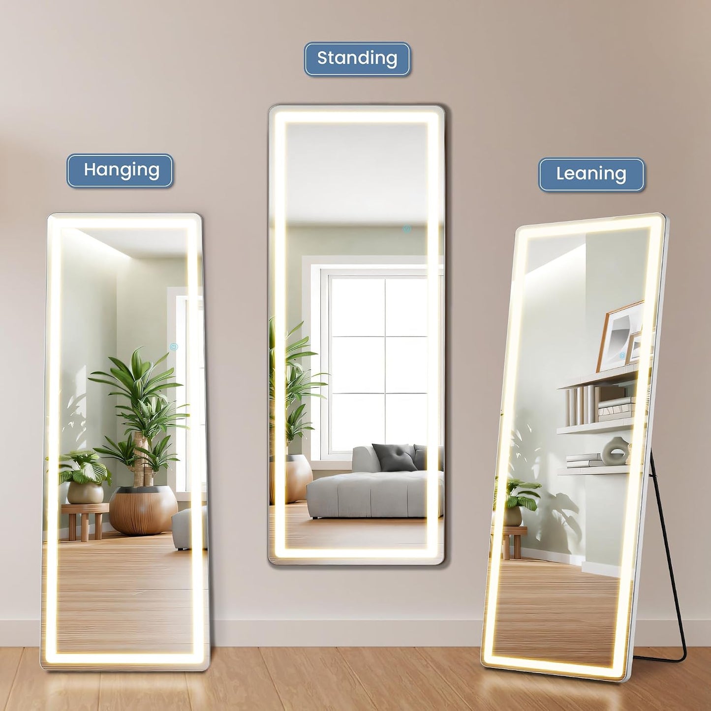 Arched Mirror Full Length, Upgraded 16"x59" Body Wall Mirrors with Shatter-Proof Glass, Floor Standing, Hanging or Leaning, Tall Arch Mirror with Stand Aluminum Alloy Frame for Bedroom Cloakroom