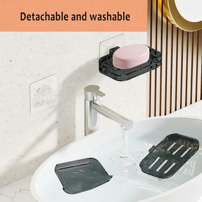 Soap Dish for Shower Clear Soap Holder Pull-Out Water Tray No Drilling Required Strong Fixation for Rv Bathroom and Kitchen Easy（1 Pack）