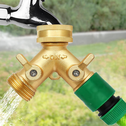 Biaungdo 2 Pcs 2 Way Connector Garden Hose Splitter, 3/4 Inch, Brass | Garden Hose Y Splitter, Solid Brass Hose Adapter Y Valve Spigot Faucet Adapter with Faucet Watering Shut Off Valves
