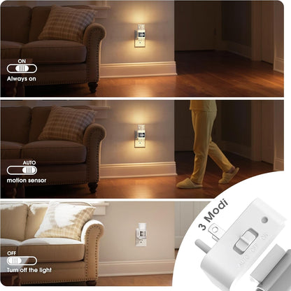 JandCase Motion Sensor Night Light, Night Lights Plug into Wall,3000K Soft White 0-100 LM Dimmable LED Night Light, Motion Activated Nightlight for Bathroom Hallway Decor