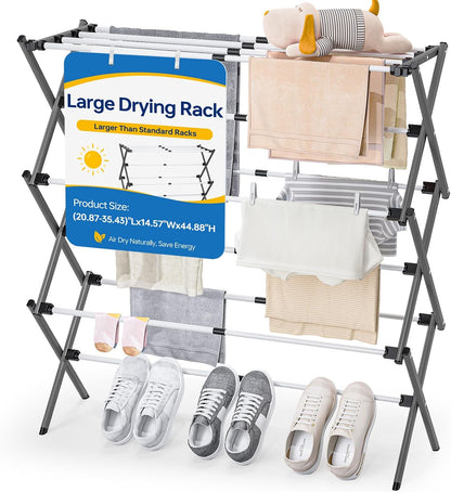 APEXCHASER Extra Large Clothes Drying Rack, Foldable & Extendable Laundry Rack with Adjustable Size (20.87"-35.43" L), Space-Saving, Rust-Resistant Frame for Indoor/Outdoor Use, White