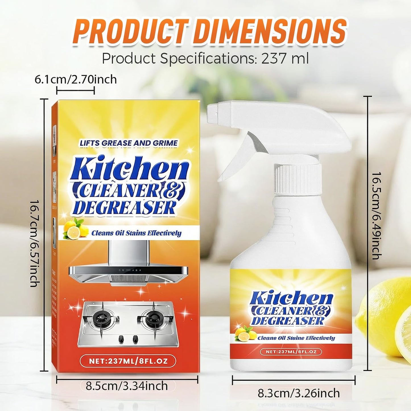 Kitchen Heavy Oil Cleaner Spray 8Oz, All Purpose Foaming Degreaser, Grease Remover for Stove, Oven, Range Hood, Counters & Multi-Surface Household Cleaning (1set)
