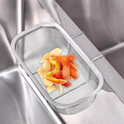 Stainless Steel Sink Drain Strainer Basket, Side Hanging Sink Strainer Colander Drain Basket, Kitchen Food Residue Waste Leftovers Vegetables Fruits Clean,10.63 x 4.72 x 1.77 inches