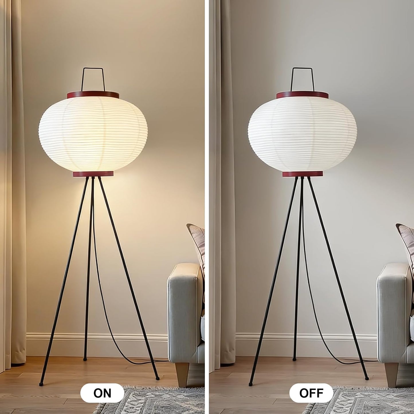 Japanese Rice Paper Floor Lamp, Wabi Sabi Standing Light | Handmade paper shade. Perfect for living room, bedroom, or office. Easy assembly. Size: 51"H x 18"W. Bulb included.