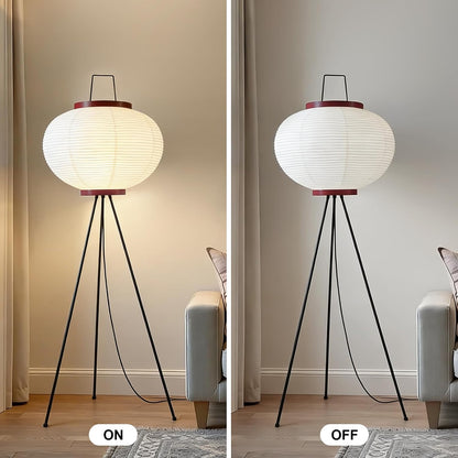 Japanese Rice Paper Floor Lamp, Wabi Sabi Standing Light | Handmade paper shade. Perfect for living room, bedroom, or office. Easy assembly. Size: 51"H x 18"W. Bulb included.