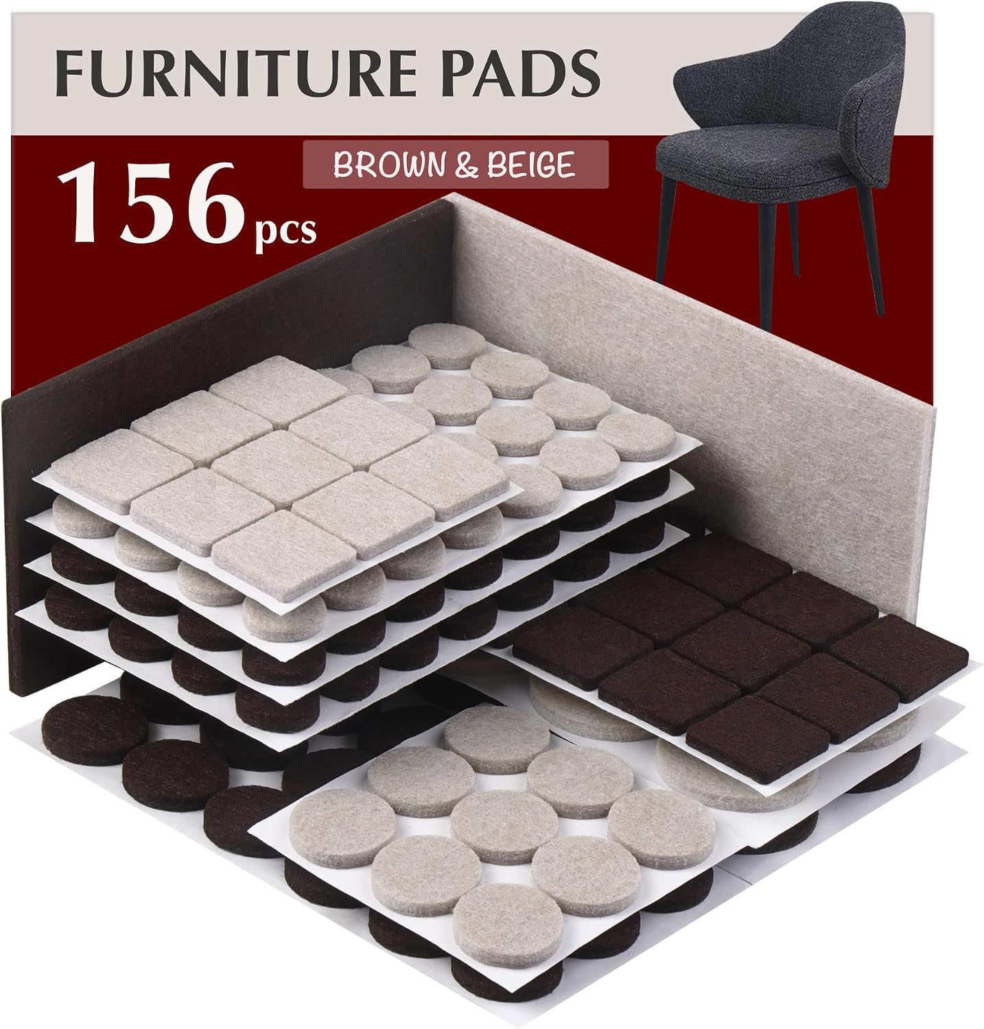 Felt Furniture Pads - Chair Leg Floor Protectors for Hardwood Floors - Felt Pads for Furniture - Furniture Sliders - Furniture Legs - 156 pcs - Black