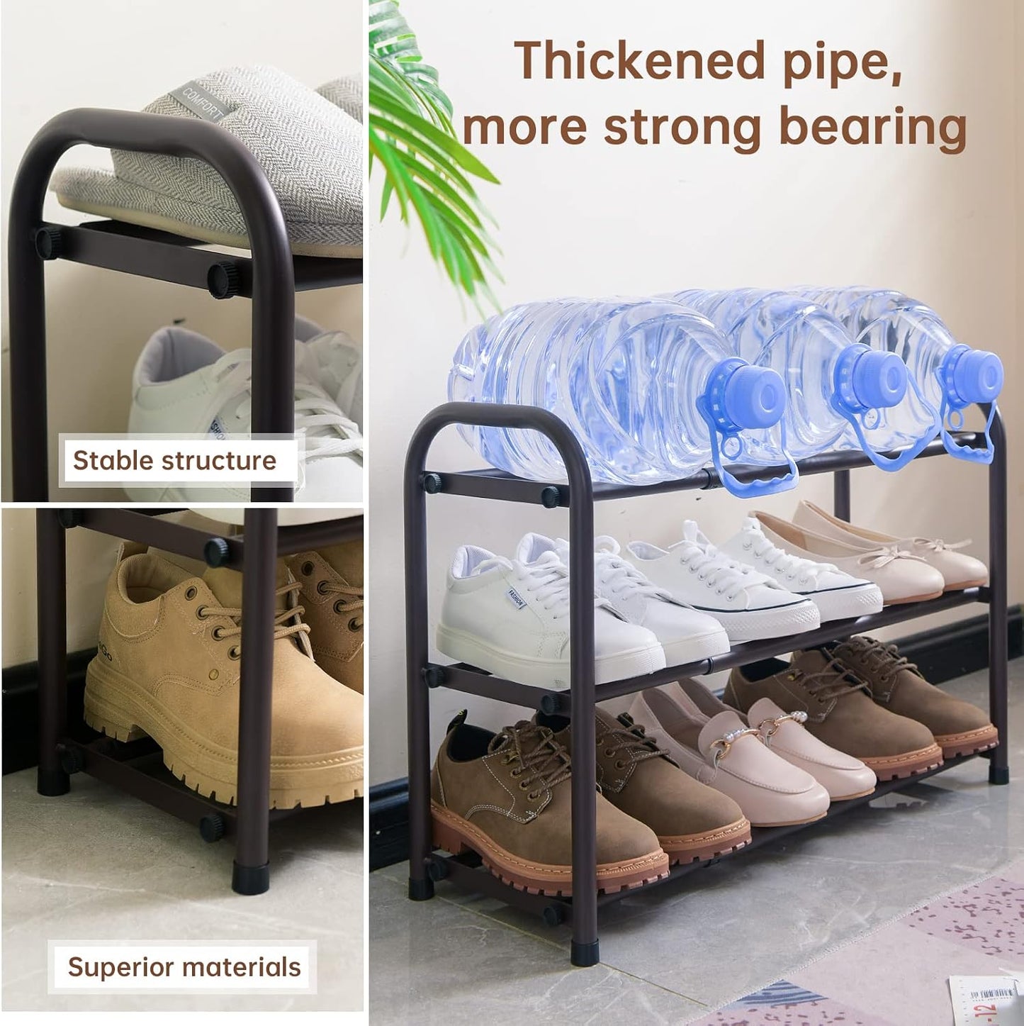 Gonfoam Shoe Rack for Closet, Expandable Shoe Organizer Storage Shelf, Adjustable Metal Free Standing Small Closet Shoe Rack for Entryway, Doorway (2-Tier Black)