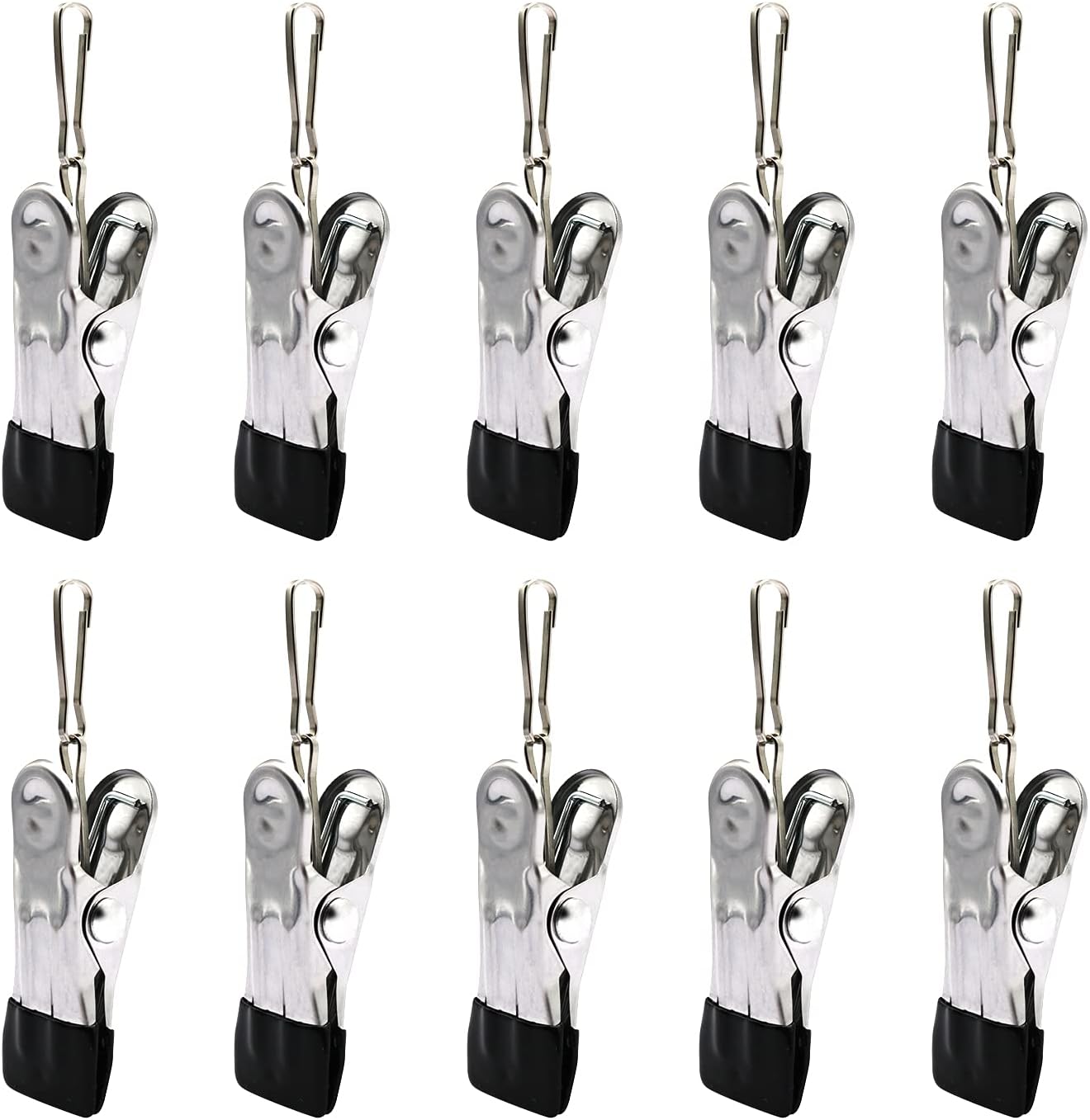 10PCS Small Clothes Pin with Hook for Easy Hanging, Stainless Steel Clothespins, Metal Laundry Grip Clips, Anti Rust, Multipurpose