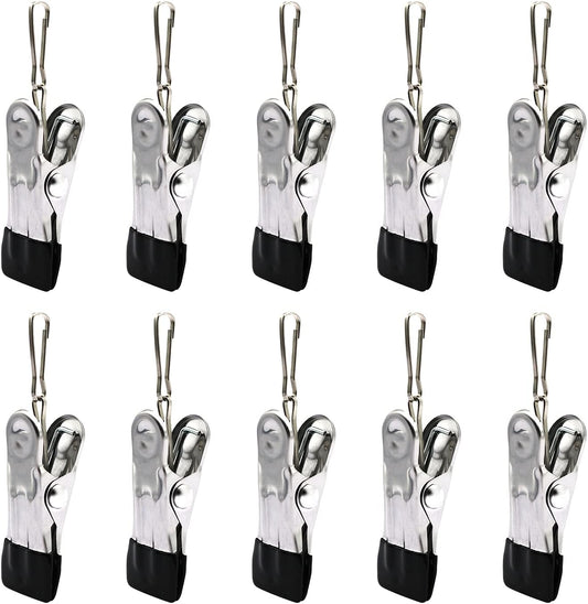 10PCS Small Clothes Pin with Hook for Easy Hanging, Stainless Steel Clothespins, Metal Laundry Grip Clips, Anti Rust, Multipurpose