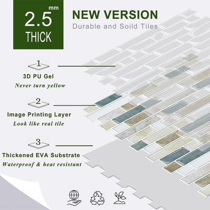 STICKGOO Thicker Design Peel and Stick, Self Adhesive Stick On Tile Backsplash for Kitchen and Bathroom, Beige & White, 12”×12”, 10 Sheets