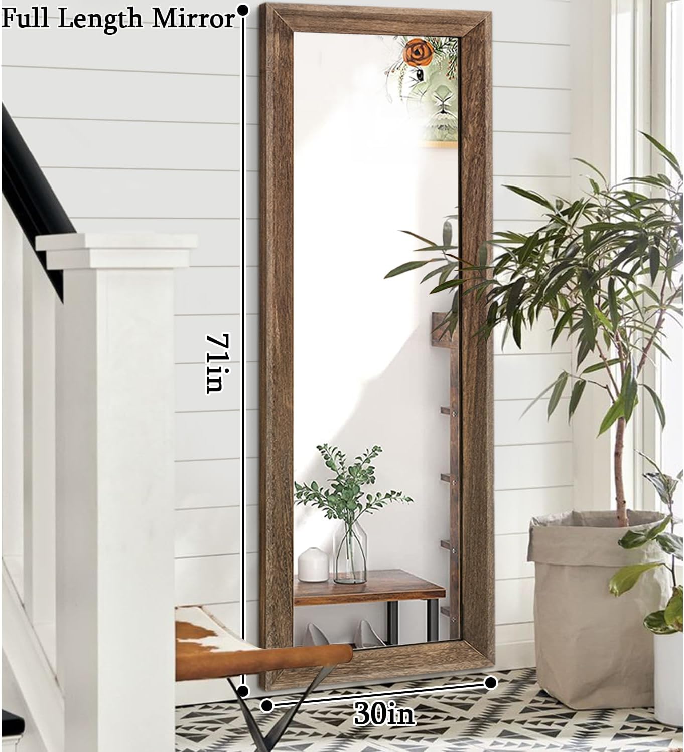 AAZZKANG Full Length Mirror Rectangle Wood Framed Large Wall Mirrors Black | 47"x16" Bedroom Living Room Bathroom Dressing Room Entryway Hanging Mirror