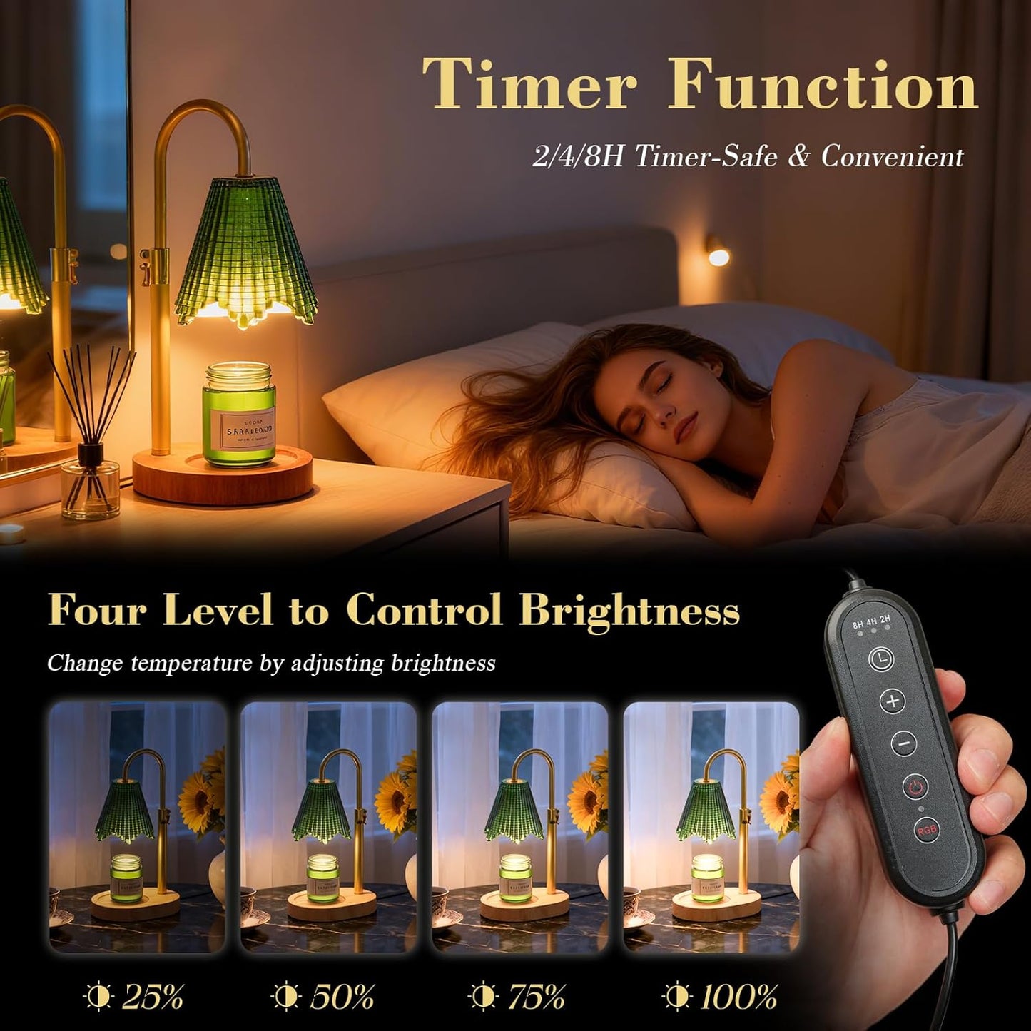 Candle Warmer Lamp with Timer & Dimmable 4-Level Brightness - Adjustable Height,for New Home Bedroom, Gifts for Women(Blue)