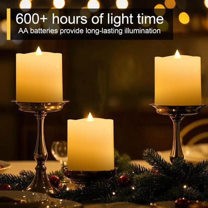 3x3 Flameless Candles with Remote Set of 2, 3 inch Battery Candles Flickering with Timer, LED Pillar Candle for Indoor/Outdoor, White