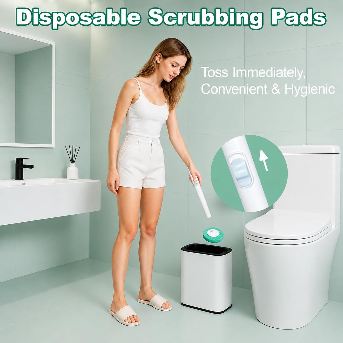 RV Toilet Brush, RV Accessories, Wall Mount Toilet Brush, 64 Toilet Refills | Hands Free Toilet Brush, One-Button Release, RV Toilet Brush and Holder Set, Compact Design, Camper Bathroom Accessories