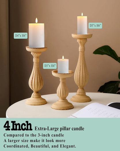 Gmnee 3"x4" Flickering Flameless Candles with Remote Timer, 3" Diameter White Pillar, Real Wax, Set of 2 Large Battery Operated LED Candles for Table and Fireplace Decor (H 4")