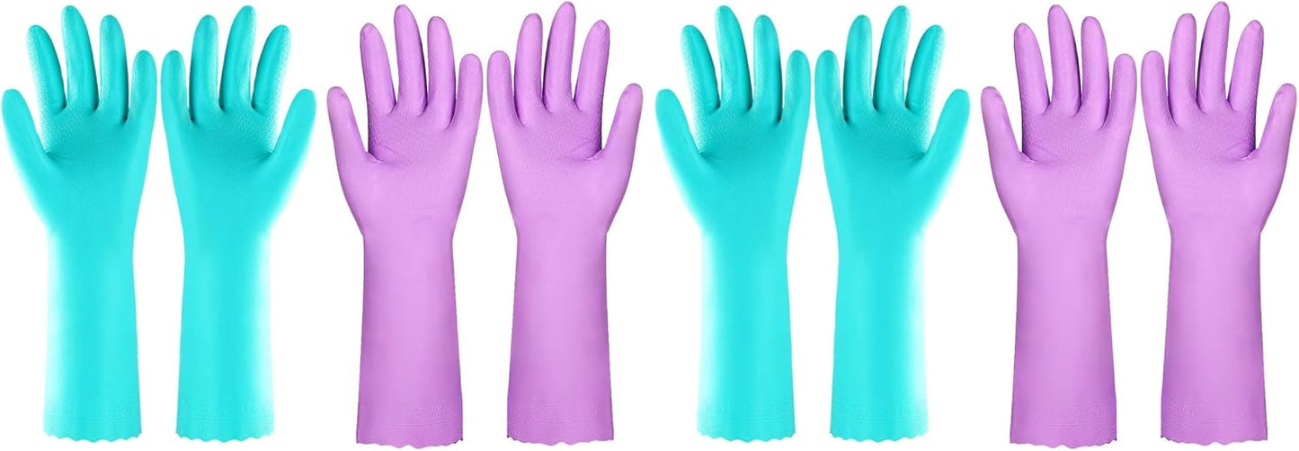 Elgood Reusable Long Sleeve Dishwashing Cleaning Gloves with Latex Free,Cotton Lining,Kitchen Gloves 2 Pairs,Purple+Blue M