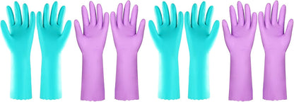 Elgood Reusable Long Sleeve Dishwashing Cleaning Gloves with Latex Free,Cotton Lining,Kitchen Gloves 2 Pairs,Purple+Blue M
