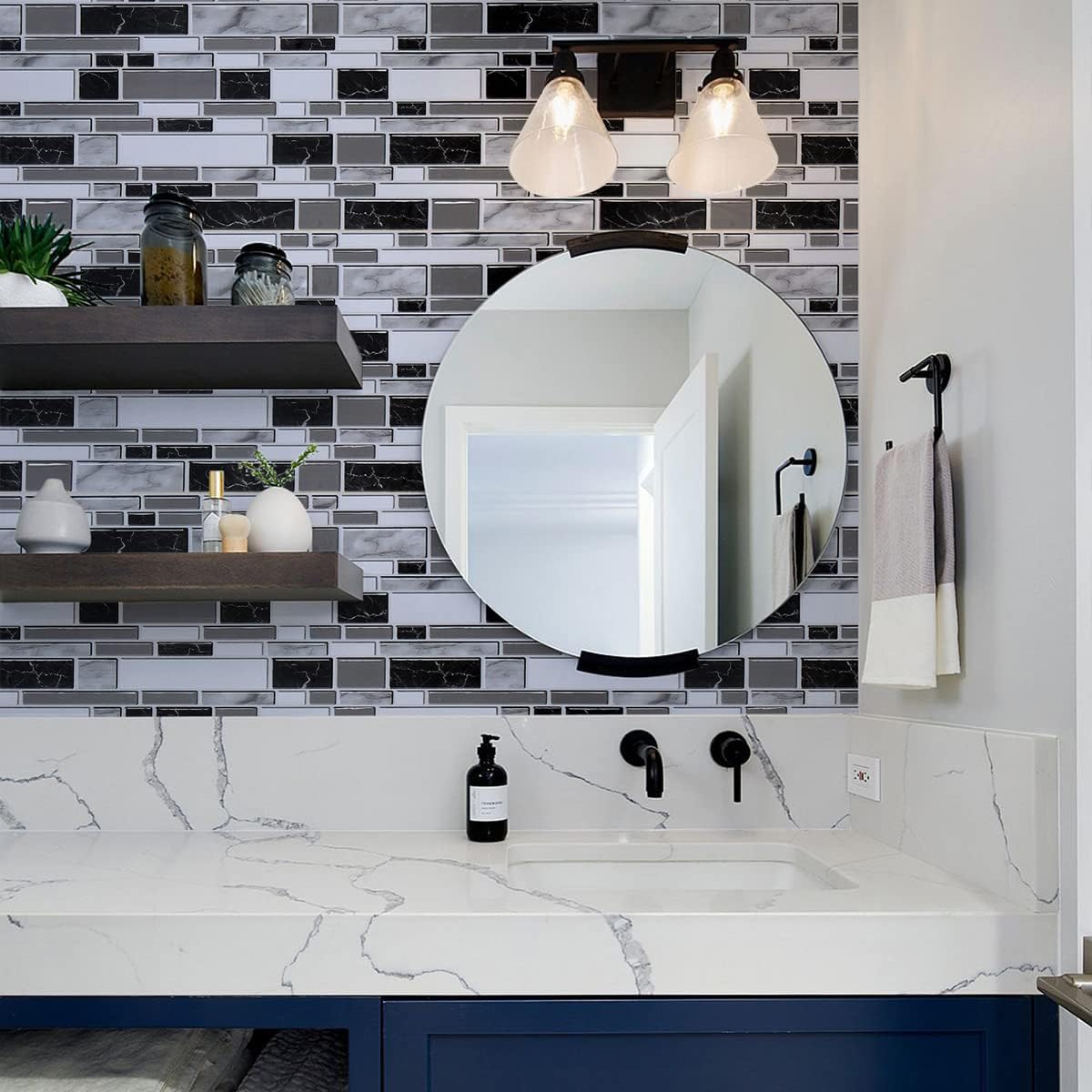 Livebor Peel and Stick Backsplash Wallpaper Kitchen Backsplash Wallpaper 11.8inch x 118.1inch Tile Contact Paper Kitchen Peel and Stick Countertops Waterproof Contact Paper for Bathroom Tile Vinyl