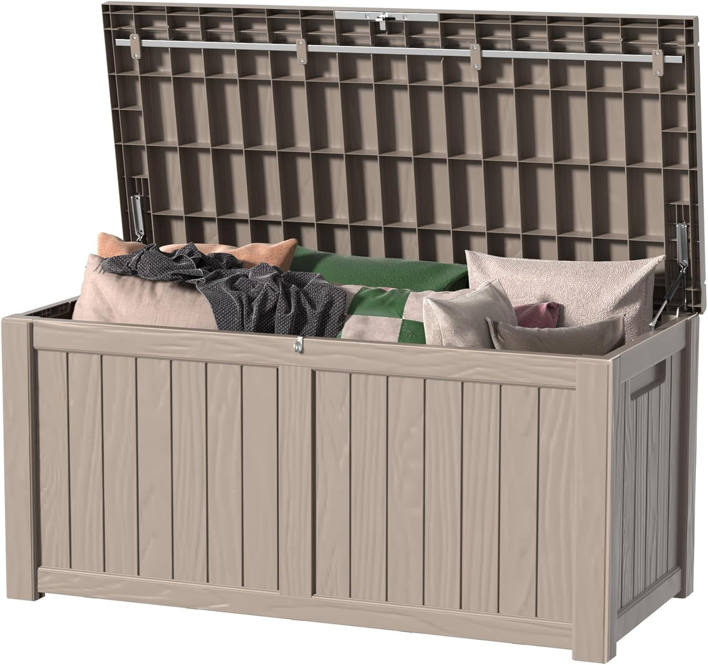ROJIK 340 Gallon Deck Box Outdoor Waterproof,Weatherproof Outdoor Storage Boxes Lockable with Lid,Outside Resin Storage Bench for Patio Cushions,Garden Tools and Pool Accessories(Black)