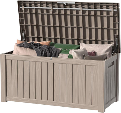 ROJIK 340 Gallon Deck Box Outdoor Waterproof,Weatherproof Outdoor Storage Boxes Lockable with Lid,Outside Resin Storage Bench for Patio Cushions,Garden Tools and Pool Accessories(Black)