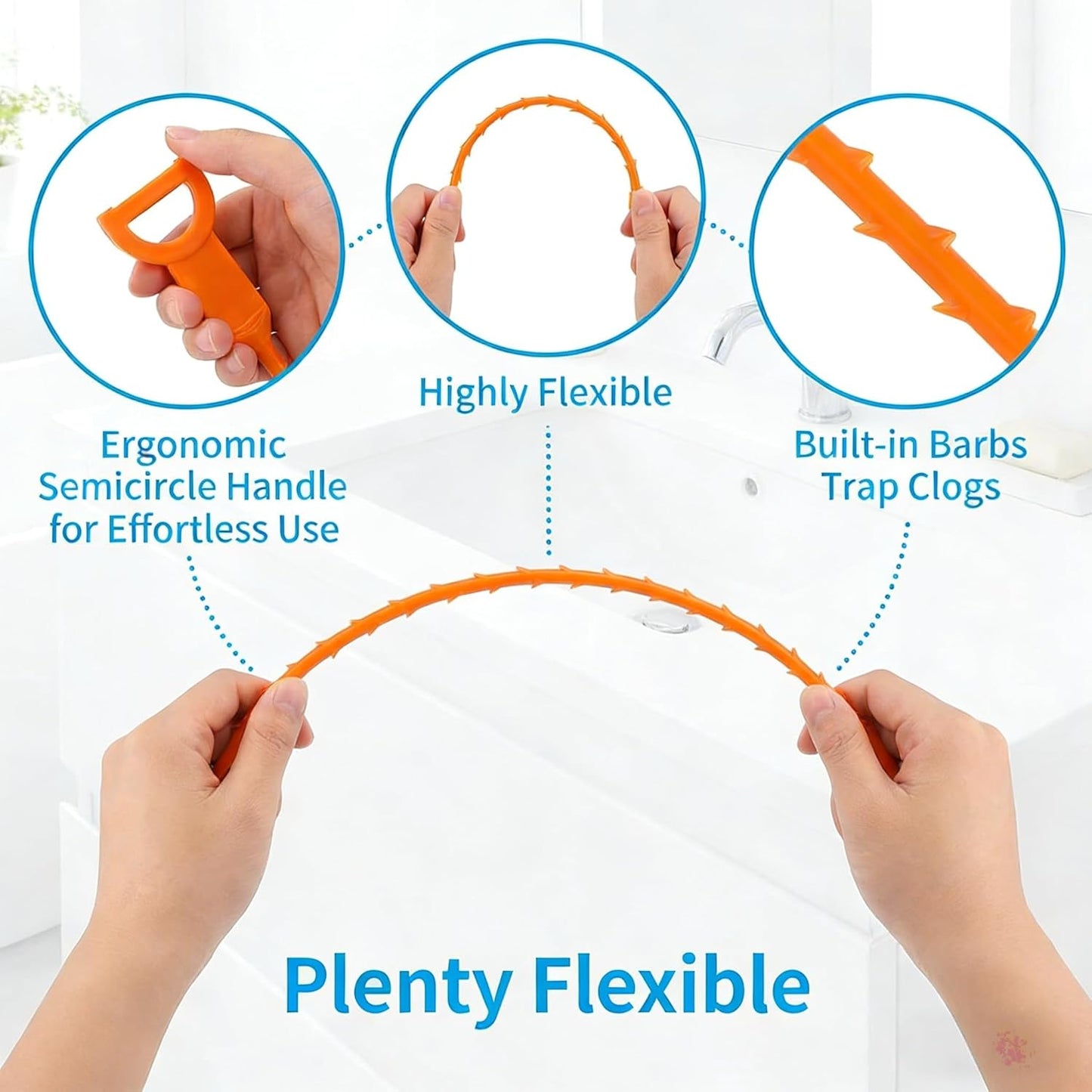 20 Inch Drain Snake, Drain Clog Remover – Reusable Flexible Snake Drain Hair Removal Tool for Sink, Drain Snake Hair Removal – Easy Use Plumbing Unclogger for Toilet, Bathroom Tub & Sewer (10 Pack)