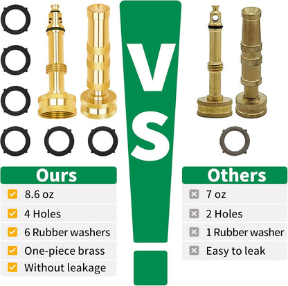 AUTOMAN Brass Hose Nozzle - High Pressure Jet Nozzle 4 Count (2 Set), Heavy Duty Water Hose Sprayer Sweeper with Hose Shutoff Valve, 3/4” GHT Nozzles for Garden Hose, Car Wash, Extra 10 Rubber Washers