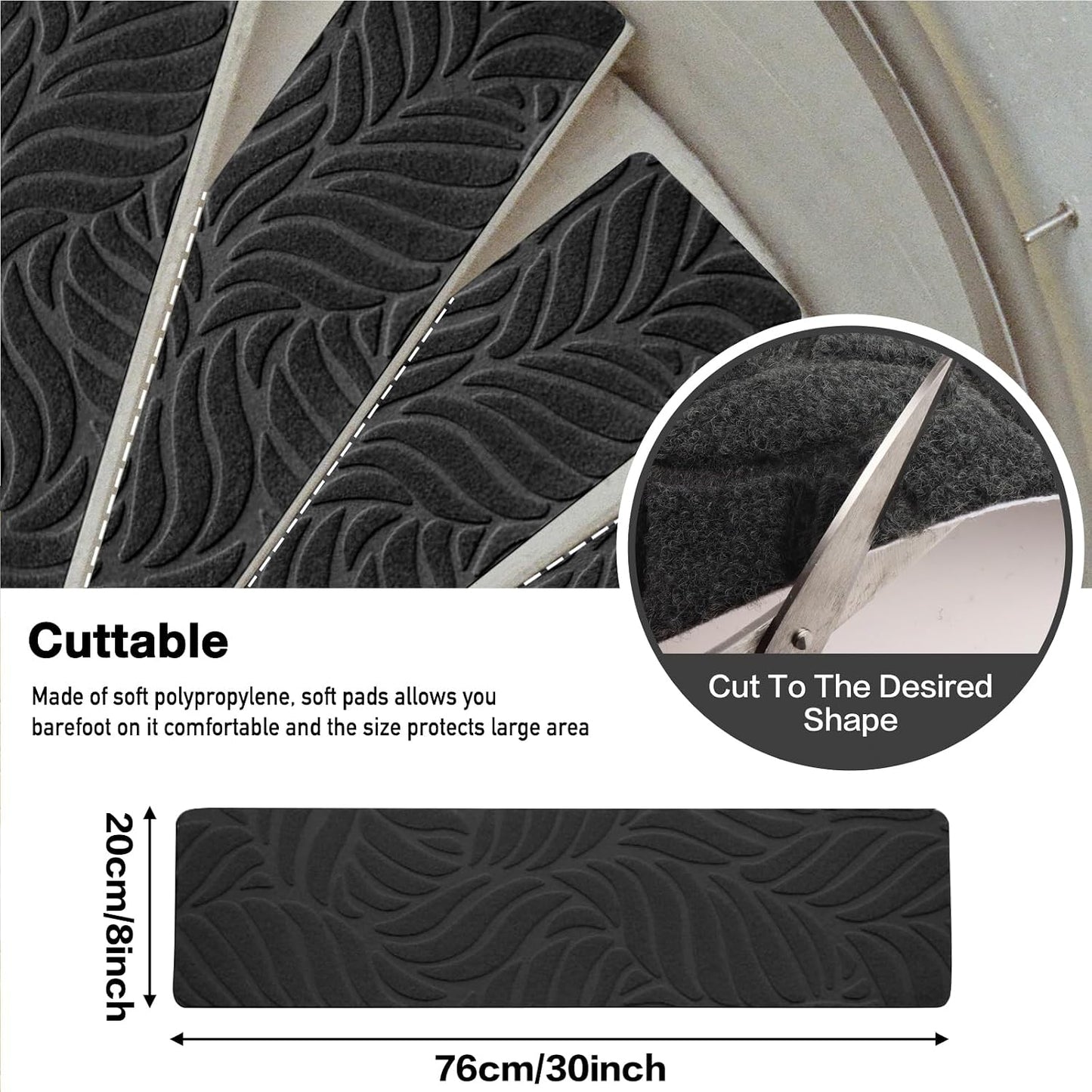 15 Pack 8 "X 30" Non-Slip Carpet Stair Treads for Indoor Wooden Steps, Made of Polyester and Reusable Adhesive, Suitable for Kids Elders and Pets（Black Lines）