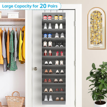 REGELETO 28 Large Pocket Over the Door Shoe Organzier, Hanging Shoe Rack for Door Large Capacity Shoe Organizer Holder with 4 Metal Hooks.