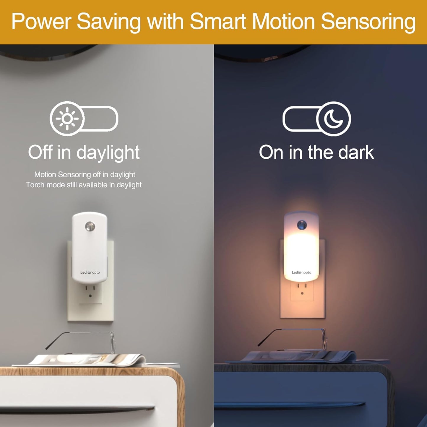 Night Light Plug into Wall with Motion Sensor, Auto On/Off, Portable with 3 Adjustable Modes, Nightlight for Kids, Nursery, Bedroom, Bathroom and Hallway (2 Pack)