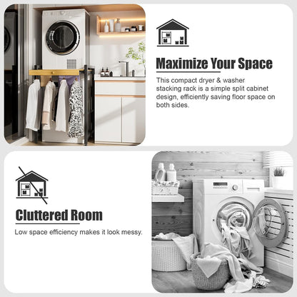 Washer Dryer Shelf Over The Washer Storage Shelf, Washing Machine Storage Utility Rack with Countertop, Height Adjustable Washing Machine Storages Stand White