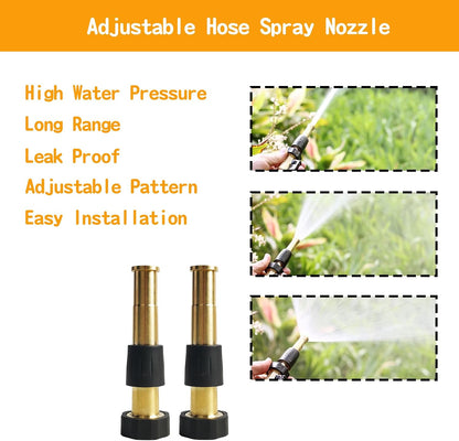 Hourleey Adjustable Twist Hose Nozzle, 4" Heavy-Duty Brass Hose Nozzle with 10 Garden Hose Rubber Washers, 2 Pack