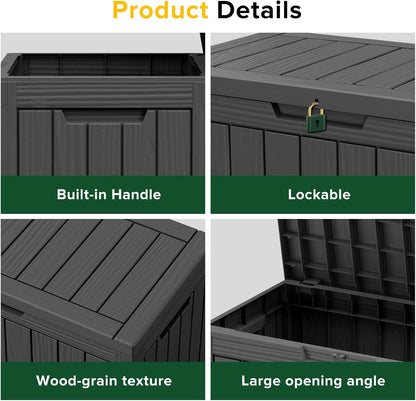 30 Gallon Outdoor Deck Box, Lockable Waterproof Outdoor Storage Boxes For Garden Tools,Indoor Cushions,Accessories Outside Storage Resin Weatherproof Container(Black)