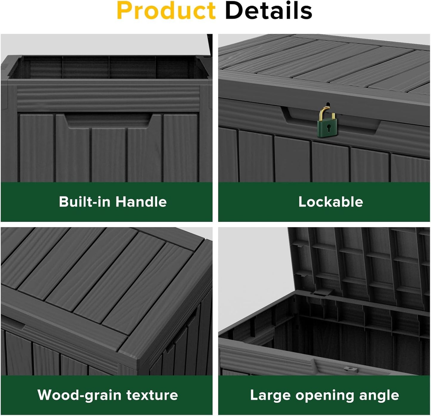 EasyUp 33 Gallon Resin Deck Box Waterproof, UV Resistant Outdoor Storage Box for Delivery, Porch, Patio and Garden, Stripe Black