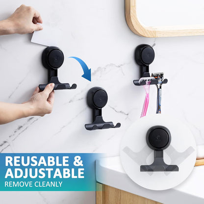 TAILI Suction Cup Razor Holder in Shower 2 Pack, Towel, Loofah, Shaver Holder for Bathroom Wall, Powerful Suction Cup Shower Hooks, Easy to Install and Reuse, White