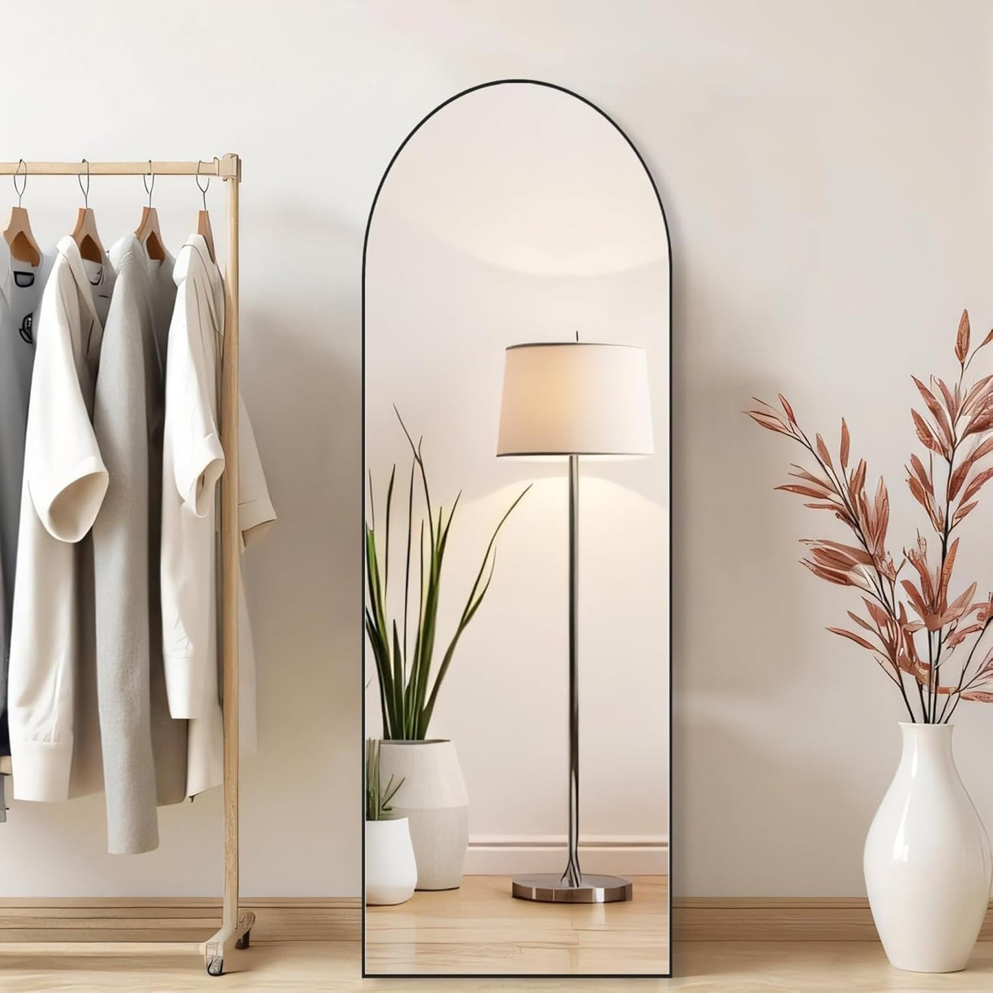 Arched Mirror Full Length, Upgraded 16"x59" Body Wall Mirrors with Shatter-Proof Glass, Floor Standing, Hanging or Leaning, Tall Arch Mirror with Stand Aluminum Alloy Frame for Bedroom, Black
