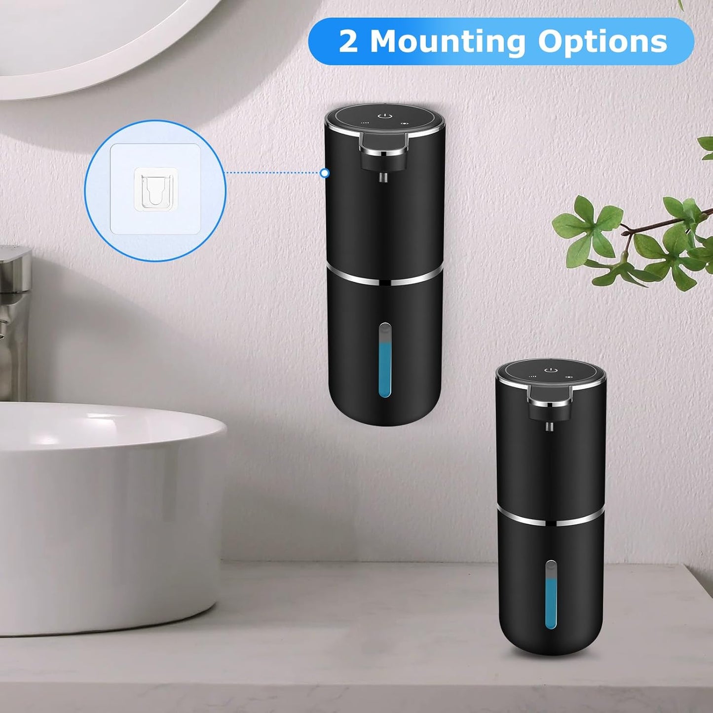 2 Pack Automatic Soap Dispensers,12.8oz/380ml USB Touchless Automatic Foaming Soap Dispenser,Rechargeabled Wall Mounted Smart Soap Dispenser for Bathroom Kitchen Dish Soap