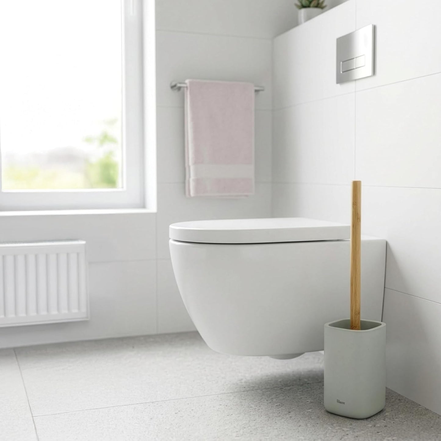 Vigar Zense Toilet Brush and Holder Set - Toilet Bowl Brush and Holder, Polyresin Stone Bathroom Accessory, Compact Toilet Cleaner Brush for Bathroom Decor and Toilet Accessories Set - White Marble