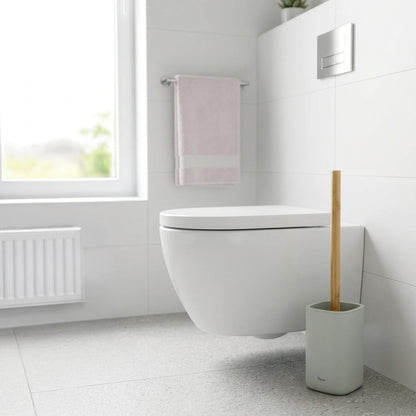 Vigar Zense Toilet Brush and Holder Set - Toilet Bowl Brush and Holder, Polyresin Stone Bathroom Accessory, Compact Toilet Cleaner Brush for Bathroom Decor and Toilet Accessories Set - White Marble