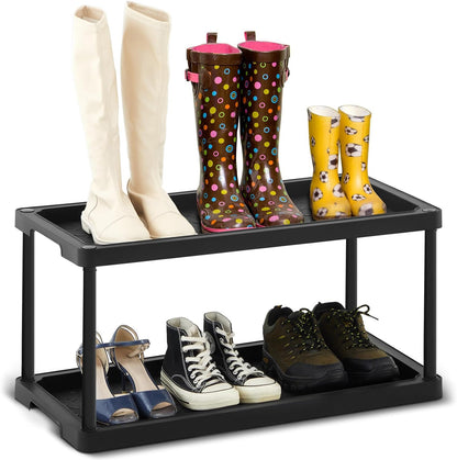 Cinnvoice Boot Tray Rack for Entryway Plastic Waterproof Shoe Mat Tray Large Storage Shelf for Indoor Outdoor Entryway Hallway Closet Use in All Seasons Black(28" d X 14.5" w X 29" h)