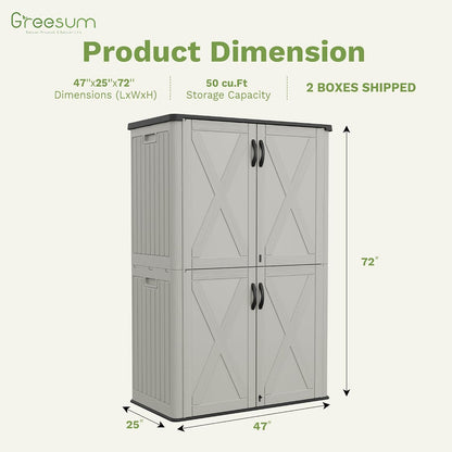 Greesum Outdoor Storage Cabinet, 26 CUFT Deck Box Without Shelves, Waterproof Plastic Storage Shed for Patio Cushions, Gardening Tools, Lockable and Sidehandles, UV Resistant, Beige
