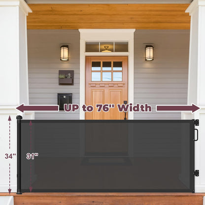 Retractable Baby Gate for Stairs & Doorways, Mesh Dog Gate Indoor Outdoor, Extends to 55" Wide 34" Tall Child Gate for Hallways, Deck, Porch, Pet Toddler Safety Essentials, Easy Install, Grey